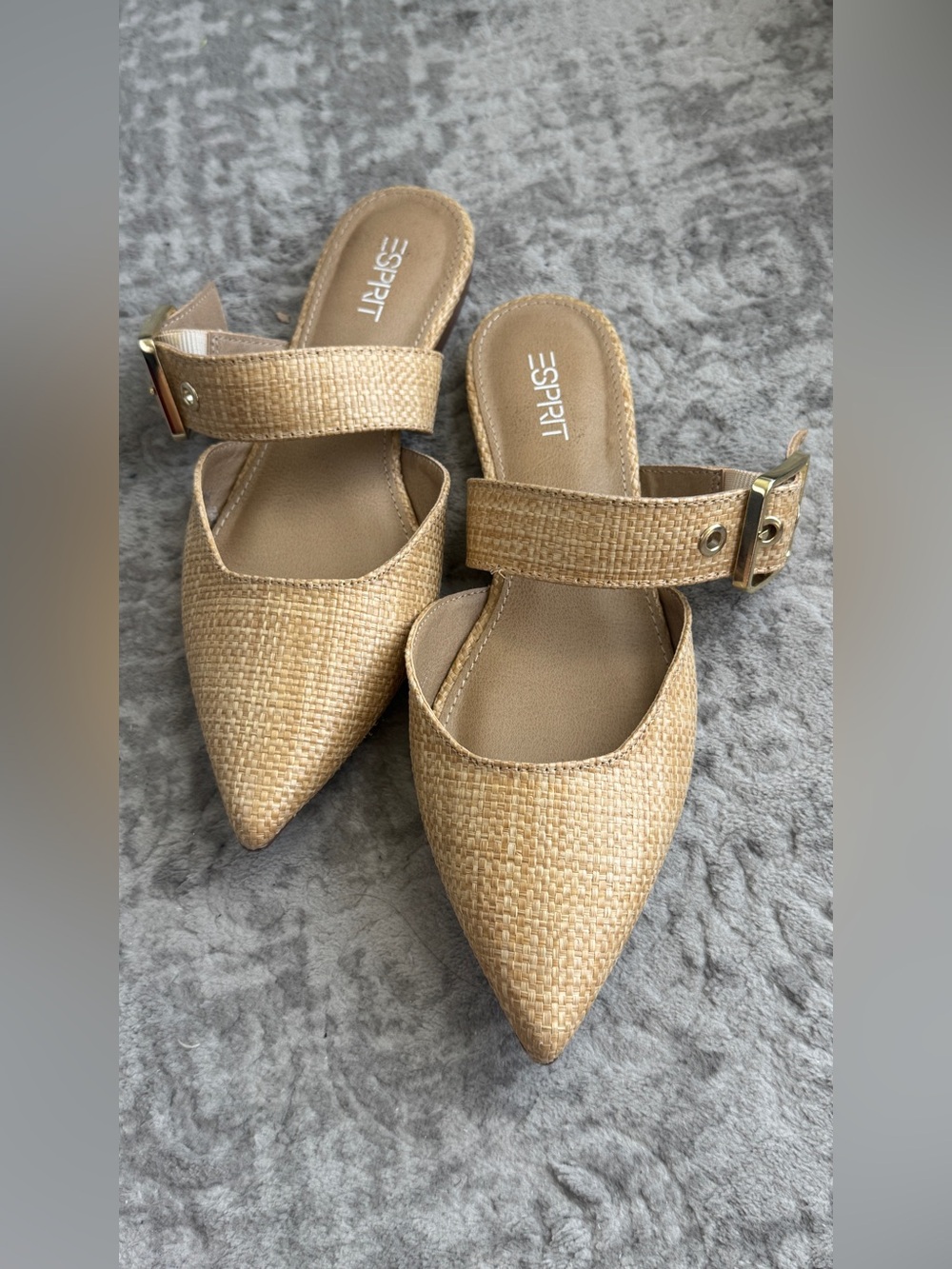 Esprit Woven Pointed-Toe Mule in Tan with Buckle Strap Size 6